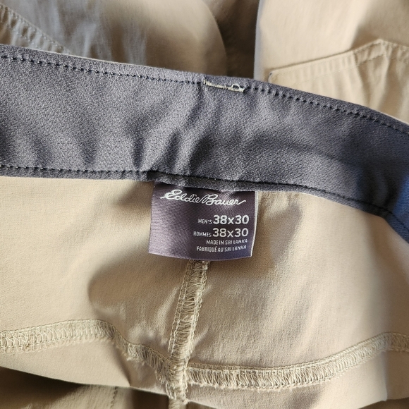 Eddie Bauer Mens Tech Pants Beige Tan Size 38x30 Hiking Outdoors UPF50 Active - Picture 6 of 11